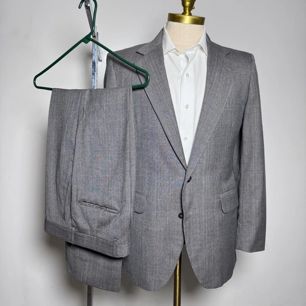 1980s Suit Mens 38R 31x29 Brown Glen Plaid 2-Button Vintage USA Made